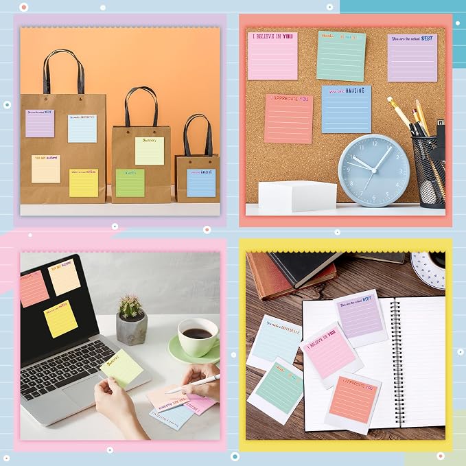 Yinder 12 Pcs Sticky Notes Gifts Bulk,Appreciation,Light Color