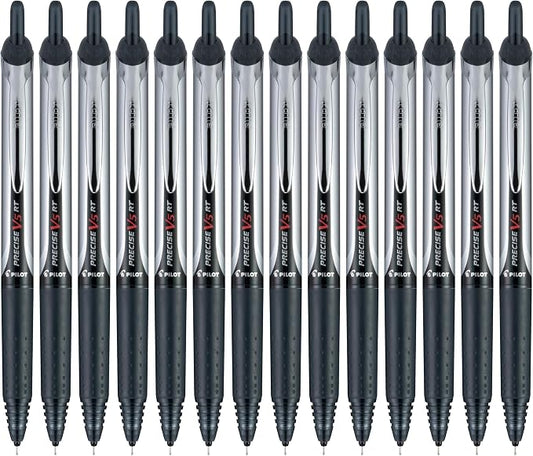 PILOT Precise V5 RT Refillable & Retractable Rollerball Pens, Extra Fine Point Pens 0.5 mm, Black, 14 count - Ideal for School, Journaling & Office Writing (Pack of 7)