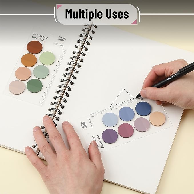 Mr. Pen- Round Transparent Sticky Notes, 1.1” Diameter, 14 Pads, 560 Sheets | Colorful, Water-Resistant See-Through Sticky Notes & Fineliner, Smooth Writing, Note Tabs for Bible Journaling, Studying
