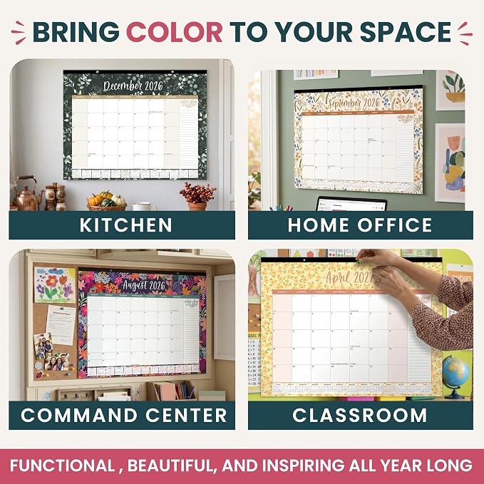 bloom daily planners Desk Calendar 2026-2027 - Academic Year Large Wall Calendar (July 2026 - July 2027) - 21” x 16” Desktop & Hanging Monthly Planner with Stickers for Home or Office - Seasonal