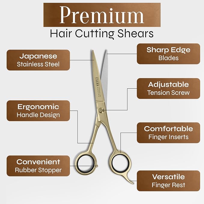 Facón Hair Cutting Scissors - Professional Hair Scissors 6.5 Inch Razor Edge Barber Shears Salon Hair Cutting Shears - Japanese Stainless Steel - Precision Cutting Premium Shears for Men, Women & Kids