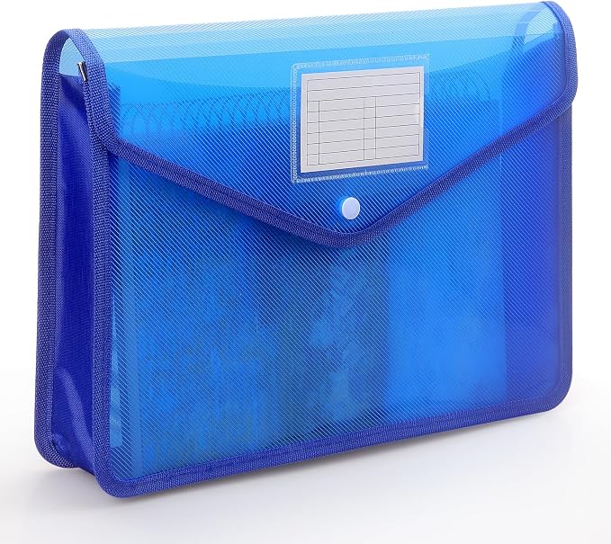 Tamaki Plastic Expanding File Folder, Fit Letter/A4 Size, Blue, 1 Pack | Transparent envelopes with Snap Closure, No Dividers, Large Capacity