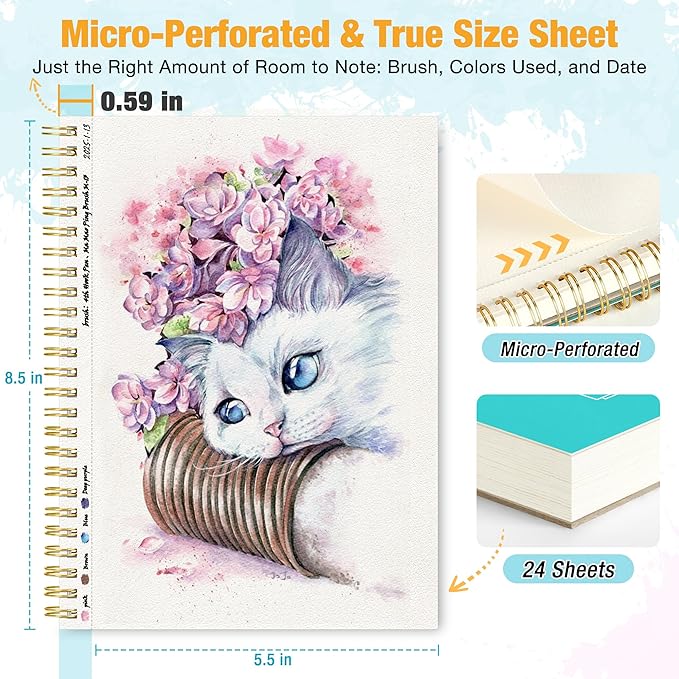 Creazic 10-Pack Watercolor Paper Pad, 5.5"x8.5" (140lb/300g) - Spiral Bound with Easy-Tear Line, Watercolor Journal，Watercolor Sketchbook for Kids & Adults, Ideal for Small Exercises, Travel Painting
