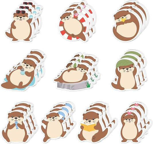 Xqumoi 30 Pack Otter Sticky Notes - Cute Cartoon Otters Theme Self Sticky Notepads Sea Animal Writing Memo Pads for Animal Lover Gifts Birthday Baby Shower Classroom Ocean Party Favors