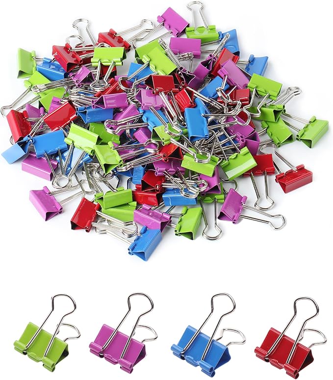 Mr. Pen- Binder Clips, 100 pcs, 0.75", Small Size | Colored Binder Paper Clips, Bulk Paper Clamps for Office Supplies, Home, School, Business, Document Organizing