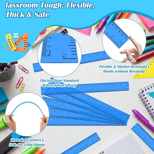 36 Pack 12 Inch Clear Blue Plastic Rulers Bulk, Transparent Metric Rulers with Centimeters and Inches, Straight Measuring Rulers for Kids Classroom School Office Home Supplies