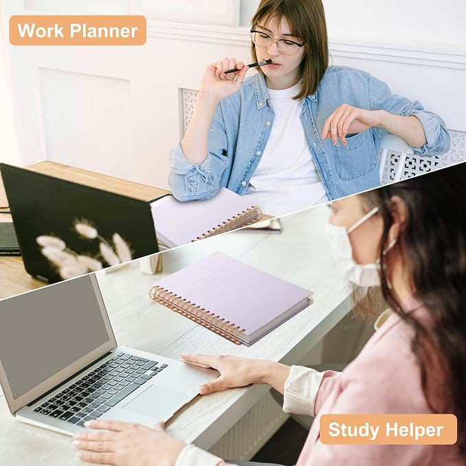 Yoment 2 Pack 5 Subject Notebook College Ruled, Hardcover Spiral Notebooks for Work School, B5 Multi Subject Notebook with Tabs Dividers, 240 Pages Lined Journal for Women Men, Pink&Purple
