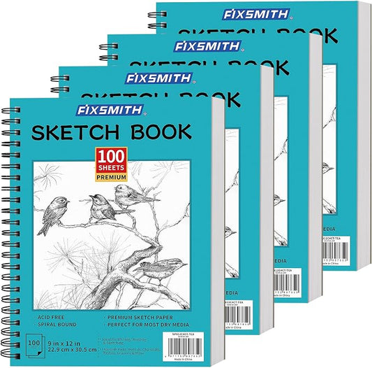 FIXSMITH 9"X12" Teal Sketch Book, 400 Sheets (68 lb/100gsm) Spiral Sketchbook, Acid Free Drawing Paper, Sketch Pad for Beginners,Artists & Professionals, Bright White
