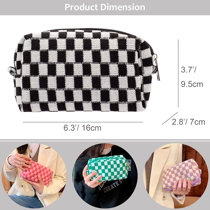 Checkered Makeup Bag for Purse, Small Cosmetic Pouch,Mix Color,6 Pack | Cute Zipper Makeup Organizer for Women, Travel Essentials, Toiletries, Makeup Brushes, Beauty Accessories&Bridesmaid Gifts