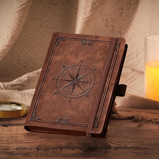 AHGXG Small Lined Pocket Notebook, 256 Numbered Pages, B6 (4.1'' X 5.7'') | College Ruled Mini Journal, Vintage Leather Softcover, 80gsm Paper, for Men Women Work Office School (Brown)