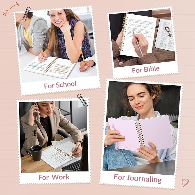 SUNEE Lined Spiral Journal Notebook for Women, 146 Pages College Ruled Hardcover Journaling Notebook for Work, Note Taking and Office School Supplies, A5 - Pink