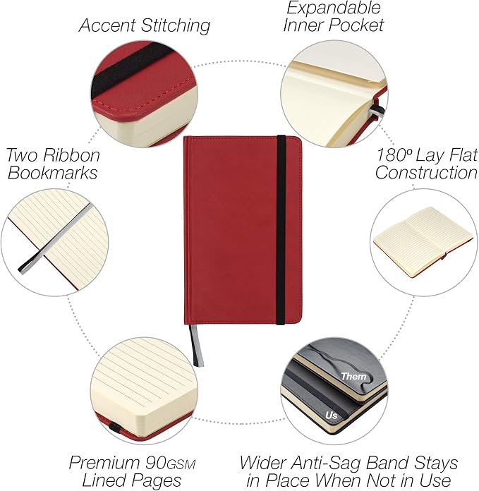 Samsill Classic Size Writing Notebook Journal, Hardbound Cover, 5.25 Inch x 8.25 Inch, 120 Ruled Sheets (240 Pages), Red