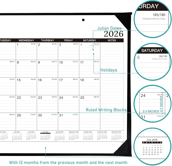 2026-2027 Desk Calendar - 18 Months Large Desk Calendar 2026-2027, Jul.2026 - Dec.2027, 22" x 17", 26-27 calendar Desk with Large Ruled Blocks, To-do List & Notes