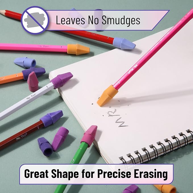 Mr. Pen- Pencil Top Erasers, 120 Pack, 6 Different Twilight Pulse Colors | Latex-Free & No Smudge Pencil Eraser Tops