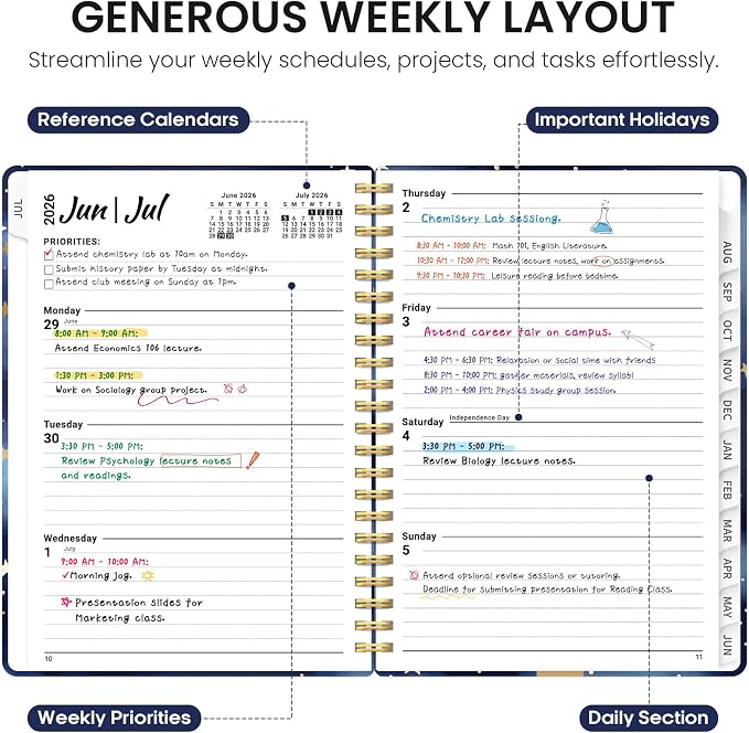 Planner 2026-2027, Academic Year Monthly and Weekly Calendar Planner, Jul 2026 - Jun 2027, Hardcover Teacher Student Planning Agenda book with Tabs, Perfect for School Office Supplies, 6.3" x 8.5" - Starry Night