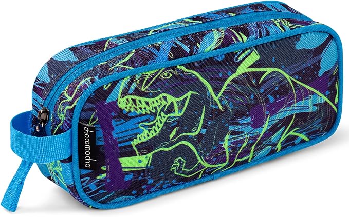 Choco Mocha Kids Pencil Case for Boys, Soft Zipper Pencil Pouch for Boys, Kids Pencil Case for School Dinosaur Pencil Bag for Toddler Boy, Navy Blue