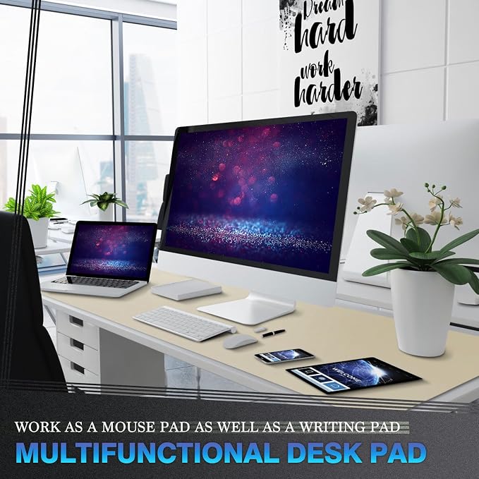 K KNODEL Extra Large Desk Mat, Leather Mouse Pad (47.2"x17", Ivory Cream) | Desk Pad, Keyboard Pad, Computer and Laptop Mat, Desktop Protector and Cover, Writing Pad and Blotter for Home Office
