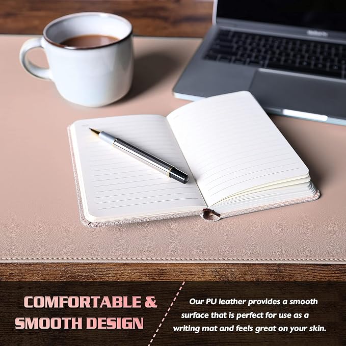 K KNODEL Large Sewing Leather Desk Mat, Desk Pad (Pink, 35.4" x 17") | Mouse and Keyboard Pad, PVC Computer and Laptop Mat, Desktop Protector and Cover, Writing Pad and Blotter for Home Office