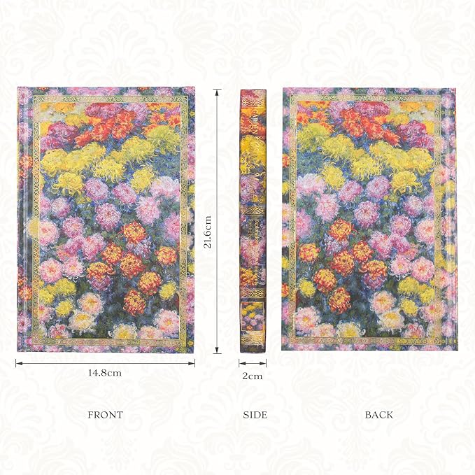 Hardcover Lined Journal - 224 Pages 100GSM Thick A5 Notebook with Gilded Edges & Gold Foil, Aesthetic Chrysanthemum Garden Diary for Women, Dream Journal