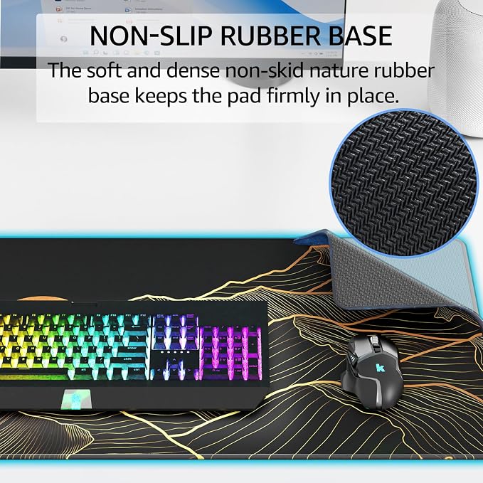 KTRIO Large Gaming Mouse Pad, Desk Mat, 31.5 x 11.8 in, Bright Rise, XL | Smooth Micro-Weave Surface, Artistic Pattern Design, Non-Slip Rubber Base, Durable Stitched Edges, Office & Home Use