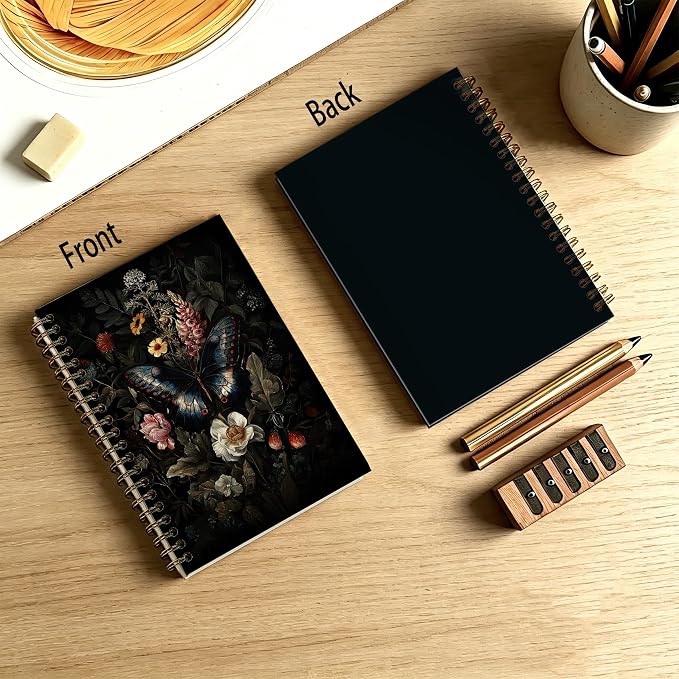 HOXUNQINA Moody Witchy Gothic Butterfly Journal Notebook 5.5x8.3 | Butterfly Gifts for Women Journal, Dark Academia Cottagecore Botanical Moth Notebooks for Work