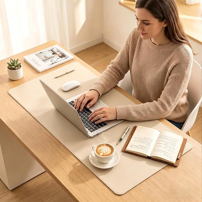 Leather Desk Mat - Non-Slip PU Desk Pad for Office and Home - Desk Organization and Accessories - Ideal for Mouse Pad and Desk Mats on Top of Desks(Beige,22.85''x 26'')