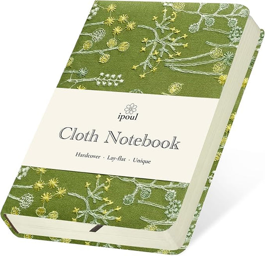 Pocket Notebook, A6 Journal, Small Embroidered Journal, Cute Fabric Notebook, Lay Flat Hardcover Journal, 4x6 Lined Notebook & Sketchbook, Personal Writing Journal for Women, Green Dandelion