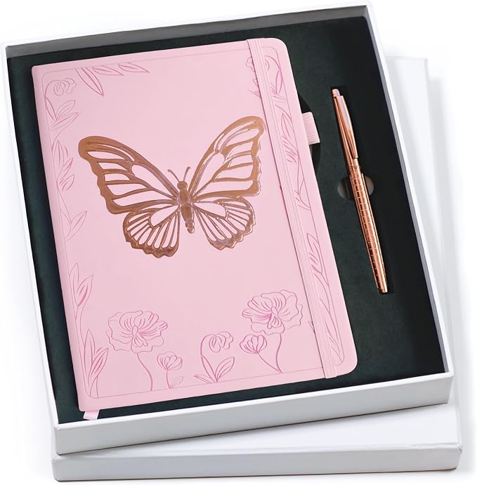 Veway Luxury Journal and Pen Set for Women - A5 Vegan Leather Notebook with Pen - 224 Lined Pages, Index & Gift-Ready Packaging (Enchanted Butterfly)