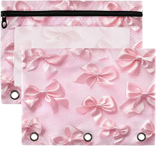 Yellow Bows Tie Pencil Pouch Fits Standard 3-Ring Binders, Zipper Binder Pencil Bag with Clear Window for Office 2 Pack