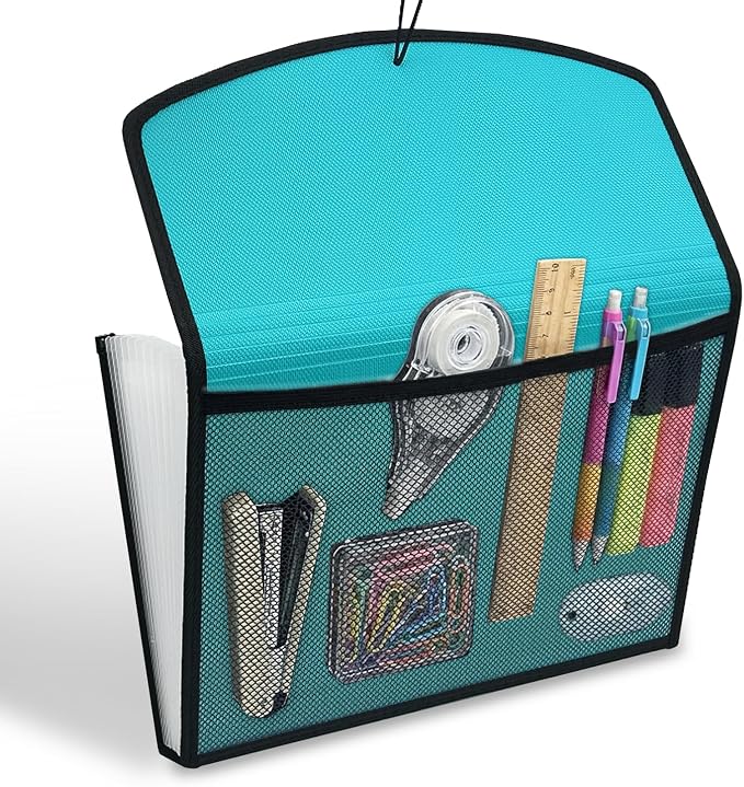 H4D 13-Pocket Accordion File Organizer, Expanding File Folder, Teal | Extra Back Mesh Pocket, Letter Size Paper, Pre-Printed and Customizable Labels, Expandable Document Organizer