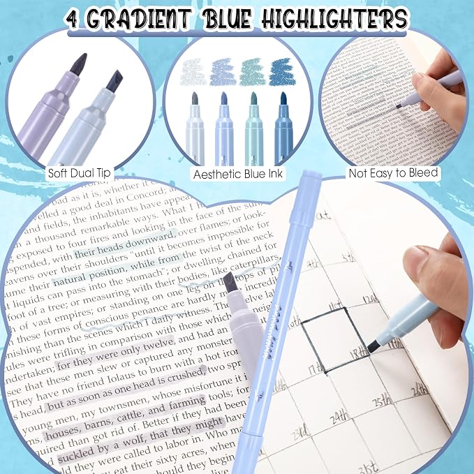 38 Pcs Aesthetic Office Supplies with Pen Case Sticky Notes Gel Pens Highlighters Correction Tapes Stationery Kit for Office Work Coworkers(Light Blue Color,Classic)