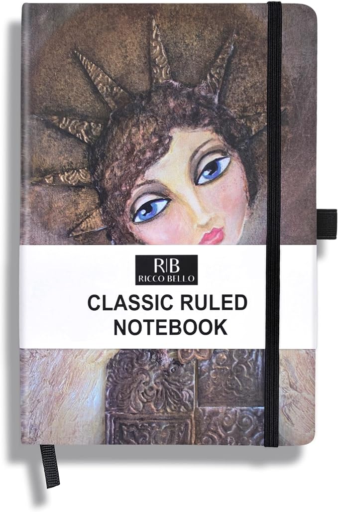 RICCO BELLO Lined Journal Notebook, Angel, Hardcover, 5.7 x 8.4-Inches | With Pen Holder, College Ruled, 96 Sheets / 192 Pages, For Work & Notes