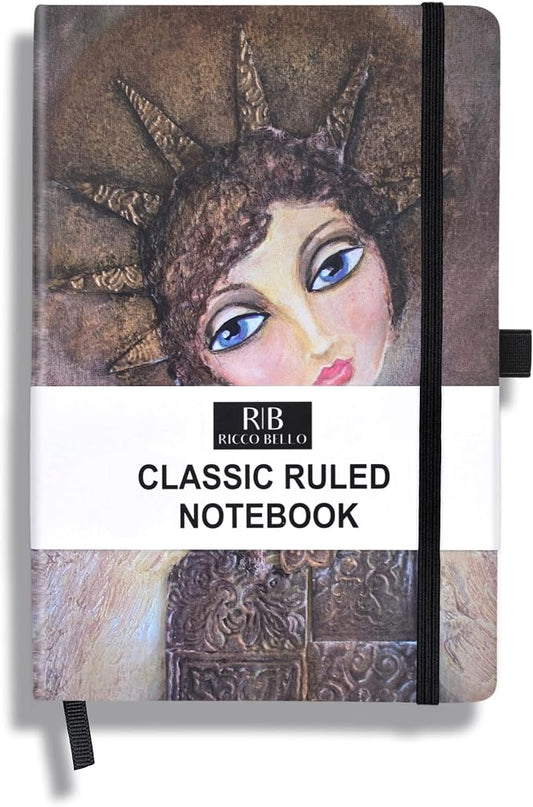 RICCO BELLO Lined Journal Notebook, Angel, Hardcover, 5.7 x 8.4-Inches | With Pen Holder, College Ruled, 96 Sheets / 192 Pages, For Work & Notes