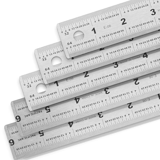5 Pack | 6" Stainless Steel Ruler with Non-Skid Cork Backing: 32 & 64 divisions per inch