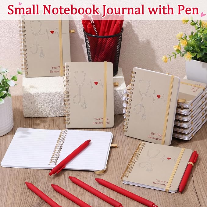 Fulmoon 24 Set Nurse A6 Spiral Notebook with Ballpoint Pens 50 Sheets, 4"x 6" Small College Ruled Notepads Journaling Notebooks Bulk Nurse Graduation Gifts for Women