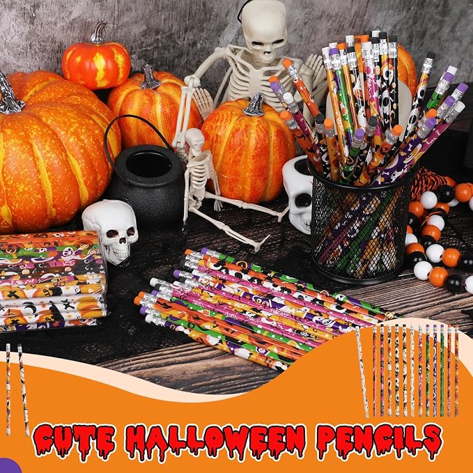 DIYASY Halloween Pencils for Kids, 12 Design 48 Pack Pencils Bulk with Erasers Assorted Colorful Fall Pencil Set for Halloween Goodies Gift Prize Party Favor Supplies