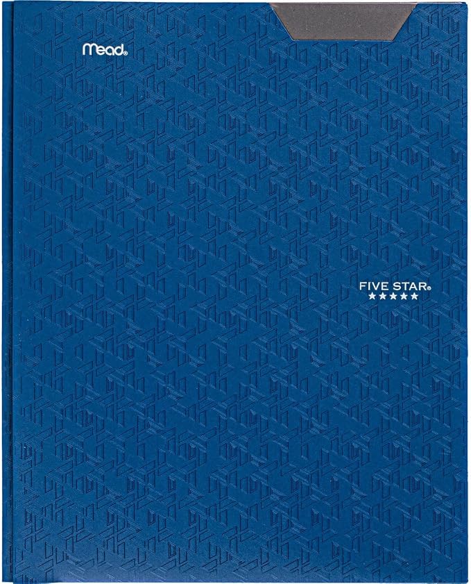 Five Star 2 Pocket Folder, Stay-Put Folder, Plastic Colored Folders with Pockets & Prong Fasteners, for Home, School Supplies & Home Office, 11” x 8-1/2”, Blue (72115) (Pack of 2)