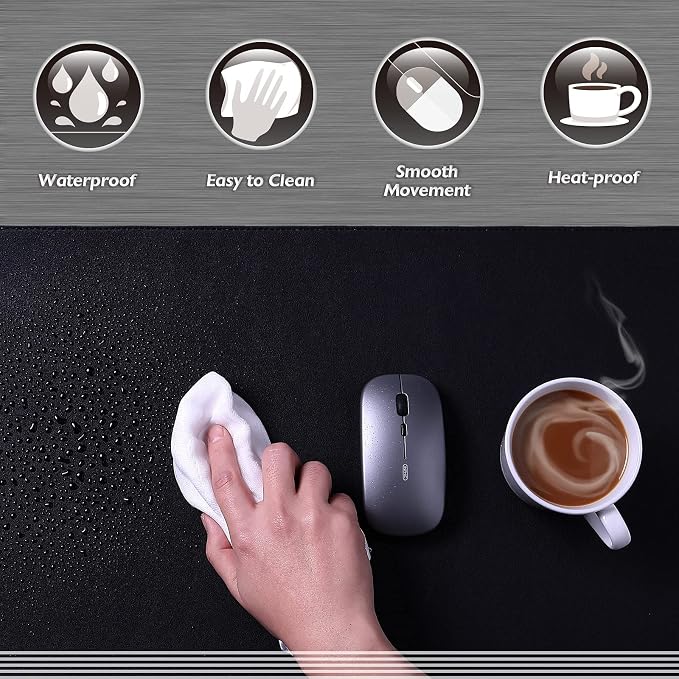 K KNODEL Large Sewing Leather Desk Mat, Desk Pad (Black, 35.4" x 17") | Mouse and Keyboard Pad, PVC Computer and Laptop Mat, Desktop Protector and Cover, Writing Pad and Blotter for Home Office