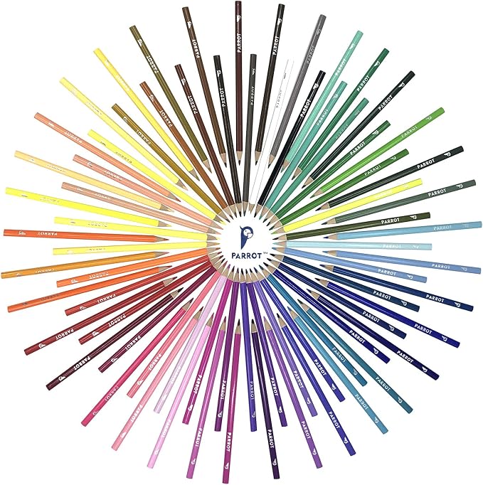 PARROT Premier 72ct Wooden Colored Pencils | Soft Core, Triangular-Shaped, Pre-Sharpened, For Artists, Adult & Kids, Drawing, Coloring, Blending, Shading