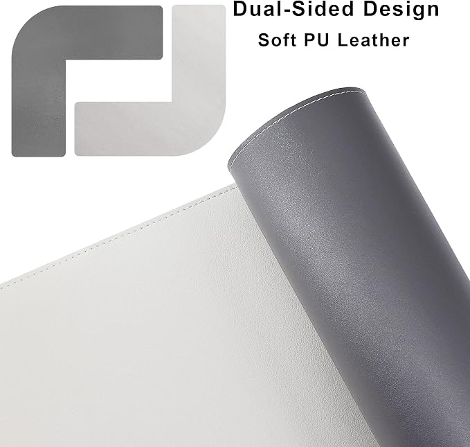 Chihein L-Shaped Desk Pad, Corner Desk Mat (45.3”+ 57.1”) x 15.7”, Double-Sided Computer Office Mouse pad Writing Table Pad for Home Office - Gray/White