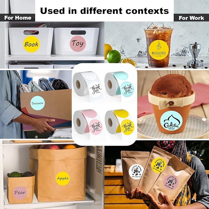 Circle Direct Thermal Labels, Thermal Printer Labels for Name Tag, DIY, QR Code, Self-Adhesive Address Stickers, Bright Yellow Sticker Labels Compatible with Zebra, Rollo, MUNBYN,(750 Labels/1 Roll)