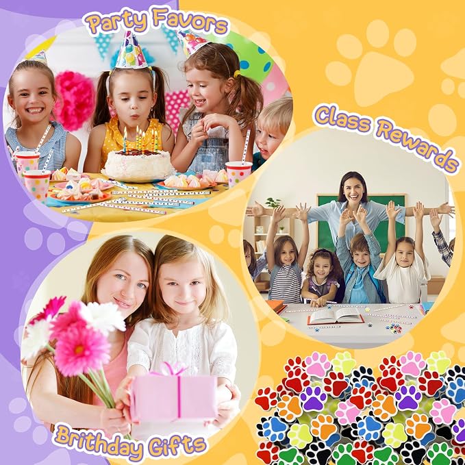 Weecent 48 Pcs Paw Print Pencil Eraser Sets Colorful Wooden Pencils with Paw Eraser for Kids Dog Themed Birthday Party Favors Welcome Back to School Favors Office Supplies