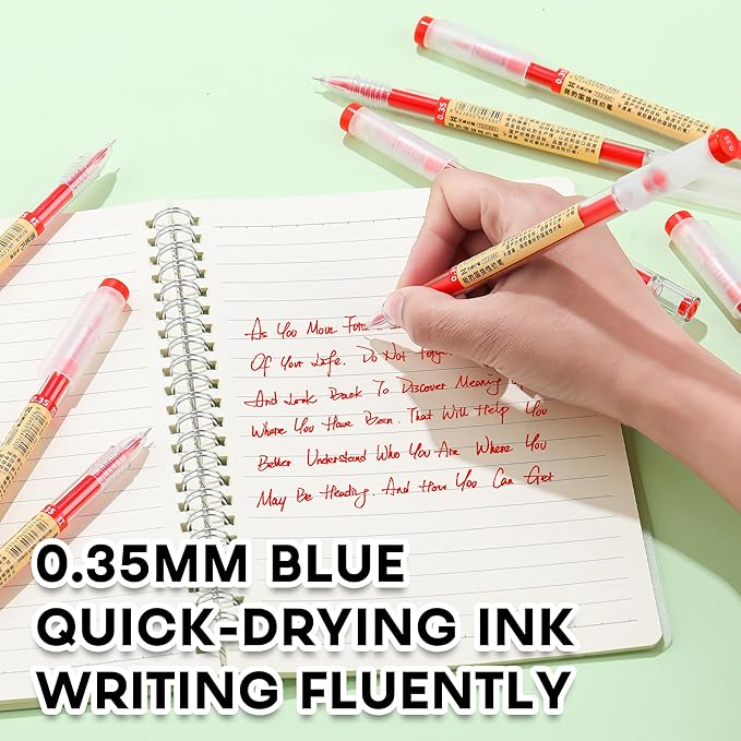 Japanese Style Red Gel Ink Pens, 0.35mm Extra Fine Point, No Smudge Quick Drying, Japanese Ink Pen for Journal Planners, Thin Notebook Paper, Office School Supplies, 12 Pack, Writing Drawing