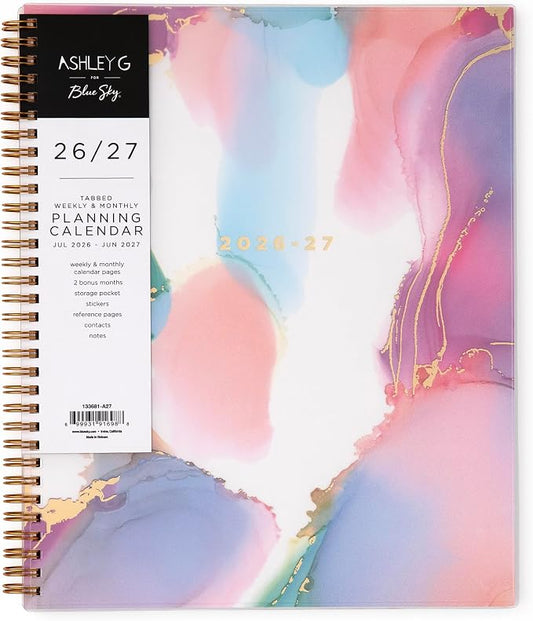 Blue Sky 2026-2027 Weekly & Monthly Academic Planner, 8.5"x11", Color Smoke | July 2026 - June 2027, Flexible Cover, Wirebound, Laminated Tabs, Storage Pocket, Stickers, Ashley G