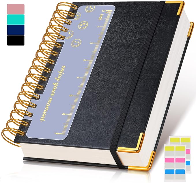 Spiral Notebook Journal 5.75” x 8.38”, 300 Pages Hardcover Leather Lined Journals for Women Men, A5 Small College Ruled Notebooks with 100 GSM Thick Paper, Spiral Journal for Writing Work School,