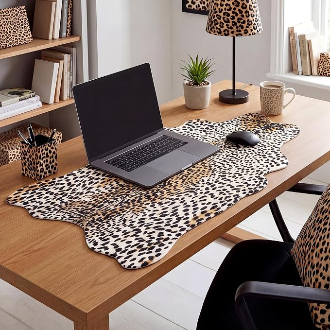 Sabary Large Leopard Print Desk Mat Cheetah Gaming Mouse Pad Leopard Desk Accessories Irregular Shaped Animal Print Decor for Laptop PC Computer Office Home Desktop Decor 31.5" x 15.8"