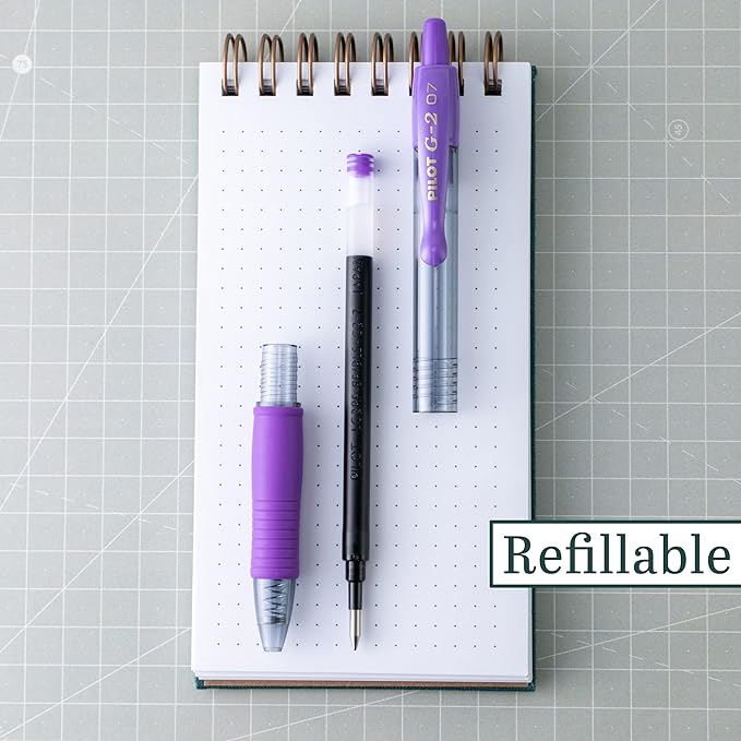 Pilot G2 Retractable Rollerball Gel Pens, Fine Point, 0.7mm, Purple Ink, 6 Count