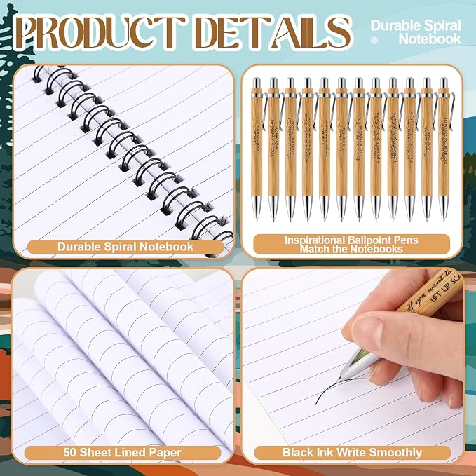 Tenceur 24 Sets Team Appreciation Gifts Bulk Employee Inspirational Scenery Spiral Notebook Ballpoint Pen Back to School Thank You Gift for Team Staff Coworker Teacher Volunteer Office Party Favors