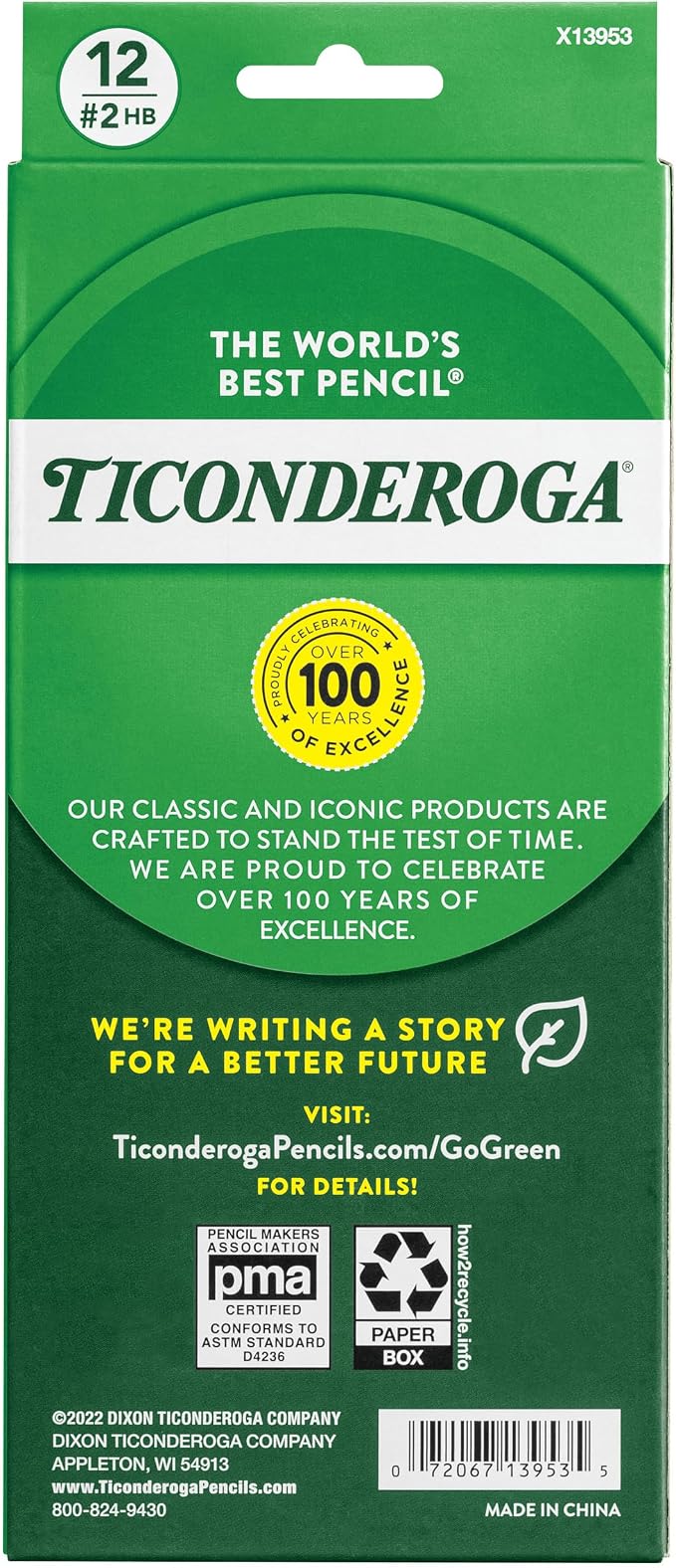 Ticonderoga Wood-Cased Pencils, Unsharpened, #2 HB Soft, Black, 12 Count