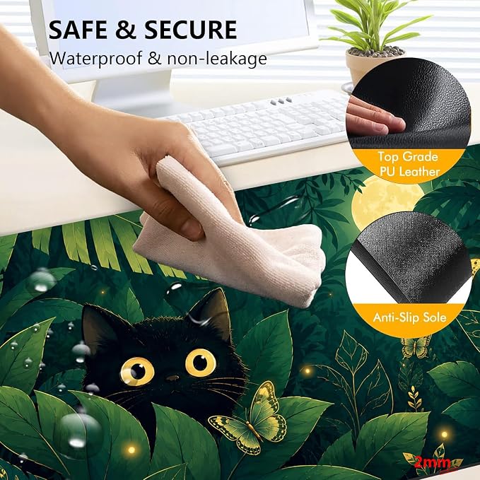 Large Heated Mouse Pad–23.6" x 14.2" Desk Mat for Office | 3 Adjustable Heat Levels,Auto Shut-Off After 3 Hours for Safety,Keeps Hands Warm While Working，Jungle Black Cat